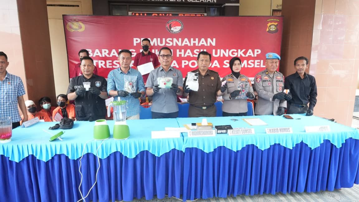 Ditresnarkoba Polda Sumsel Musnahkan Ribuan Gram Sabu dan Ribuan Ekstasi