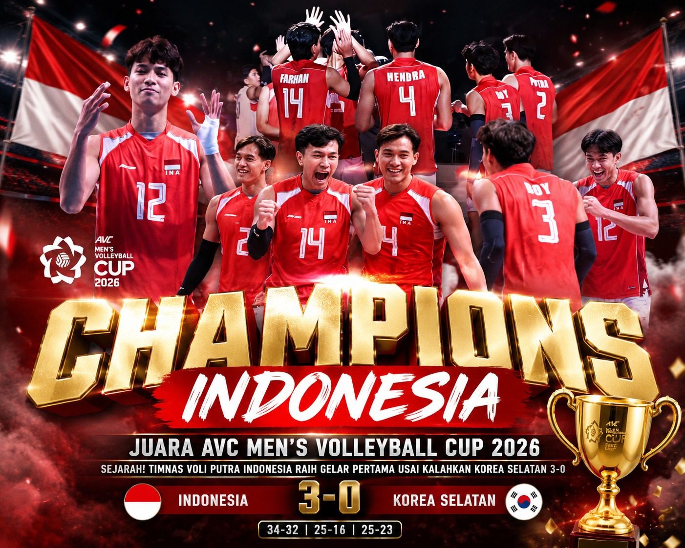 Timnas Voli Putra Indonesia Buat Sejarah Juarai AVC Men’s Volleyball Cup 2026 Kalahkan Korsel