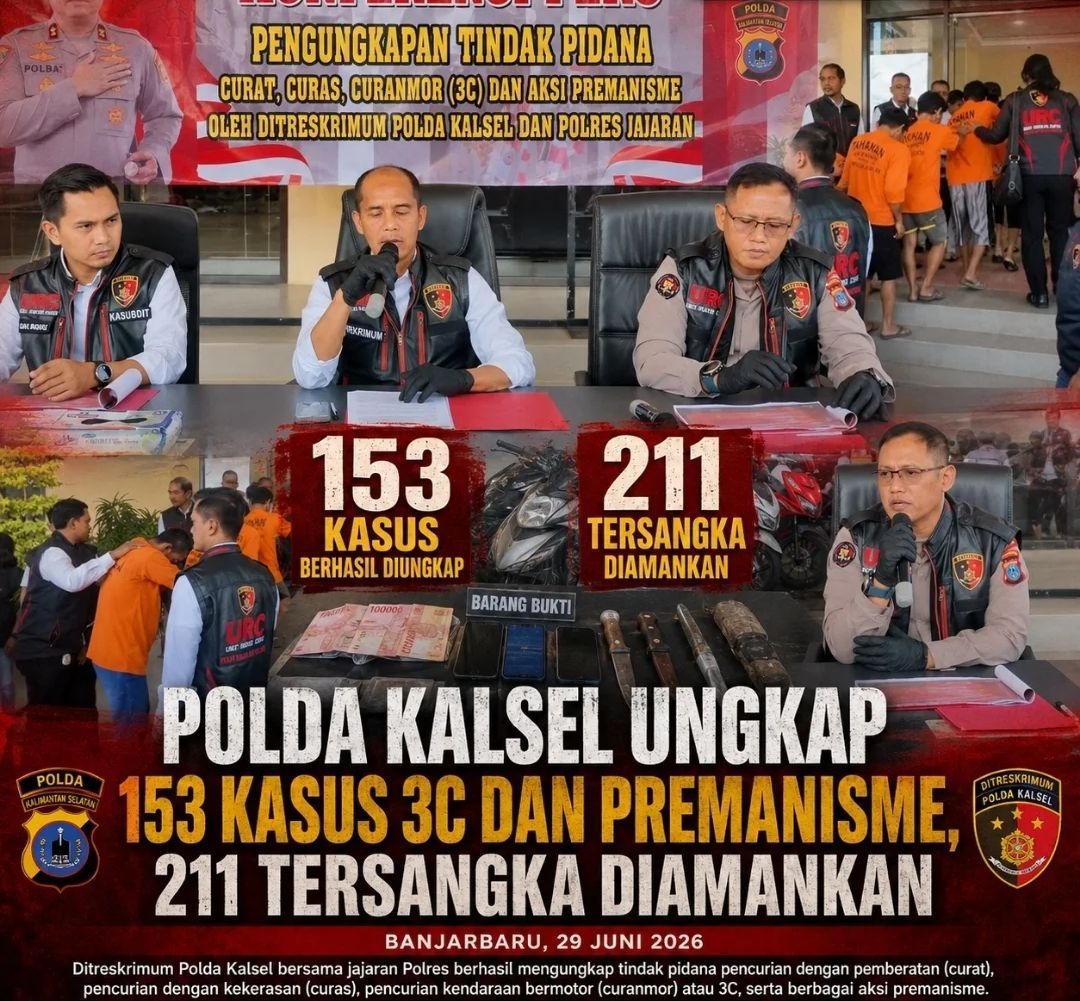 Polda Kalsel Ungkap 153 Kasus 3C dan Premanisme, 211 Tersangka Diamankan