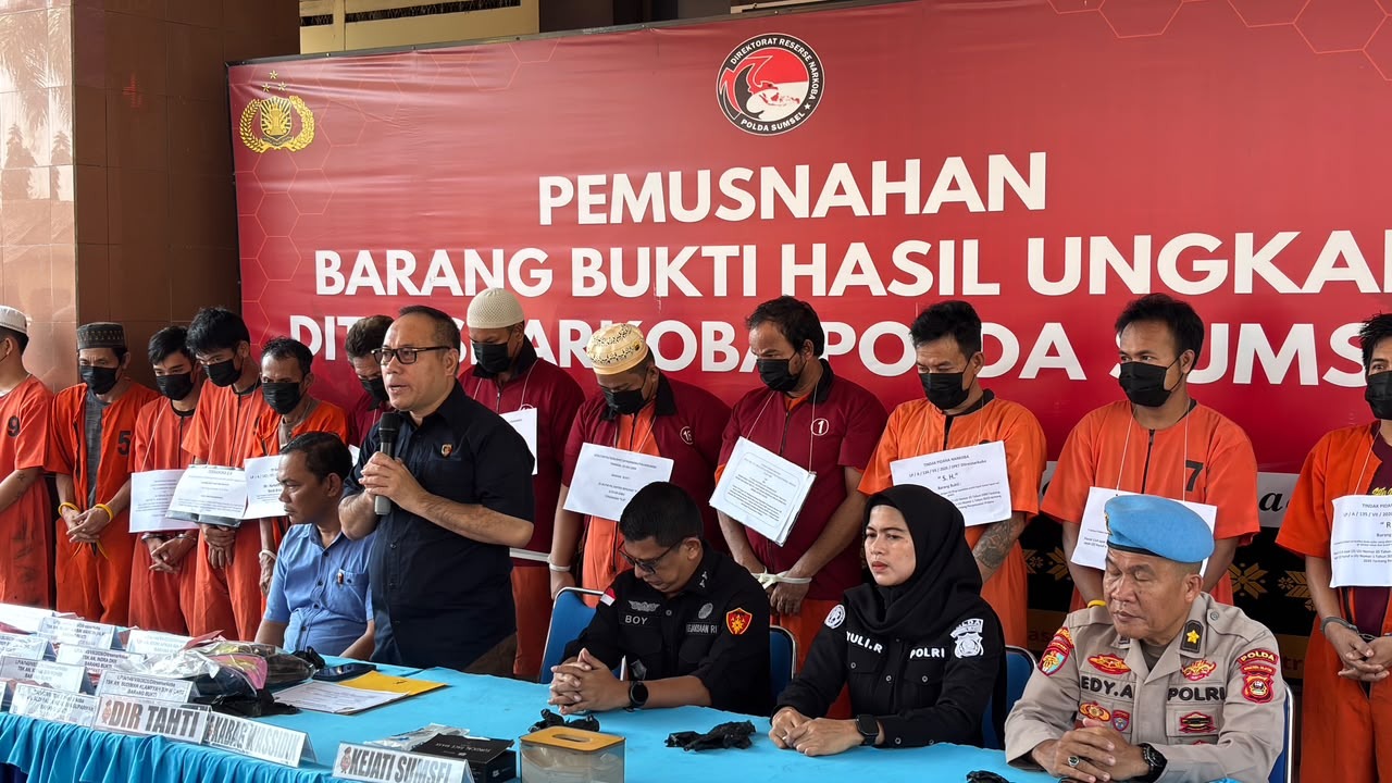 Polda Sumsel Tegaskan Perang terhadap Narkoba, 2.665 Gram Sabu dan 196 Ekstasi Dimusnahkan
