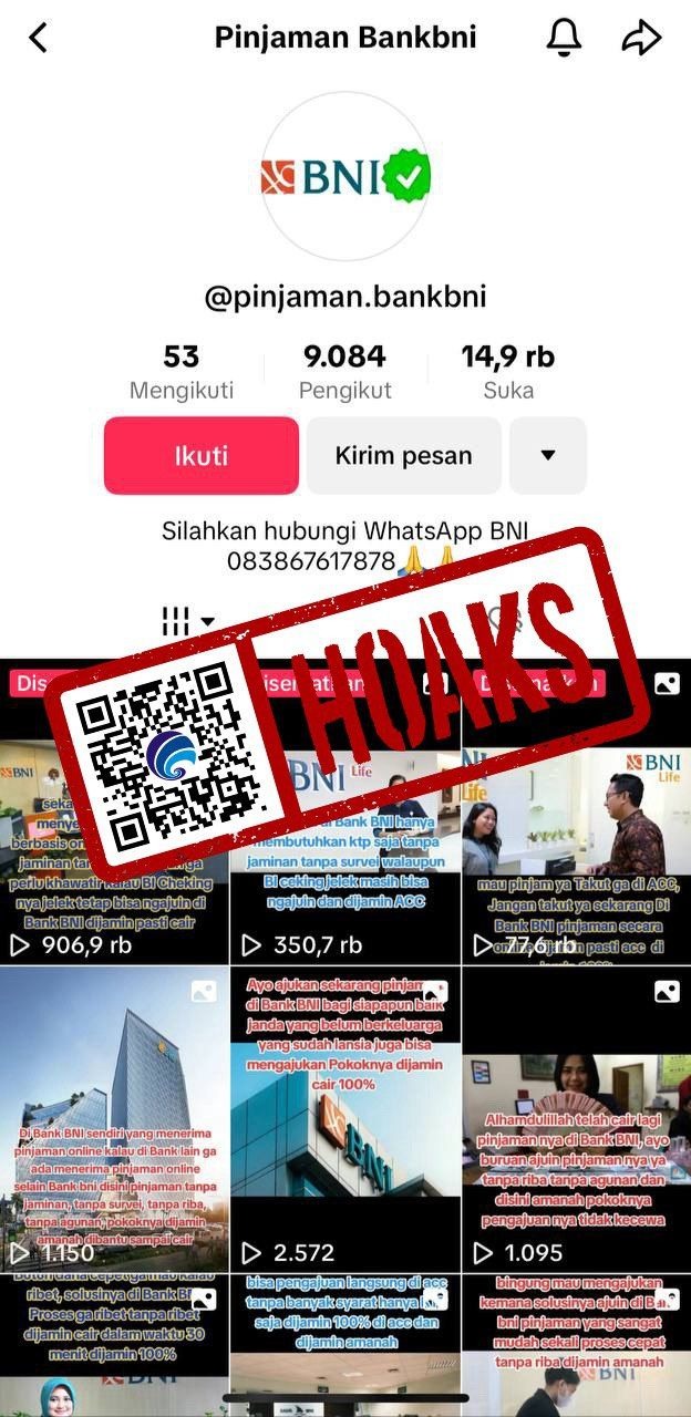 [HOAKS] BNI Tawarkan Pengajuan Pinjol di Tiktok