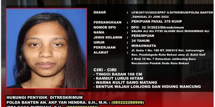 Dugaan Kasus Penipuan, SA Jadi Buronan Polda Banten