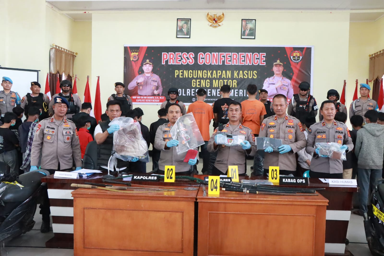 Tindak Tegas Geng Motor, Polres Bener Meriah Amankan Senjata Tajam dan Puluhan Anggota