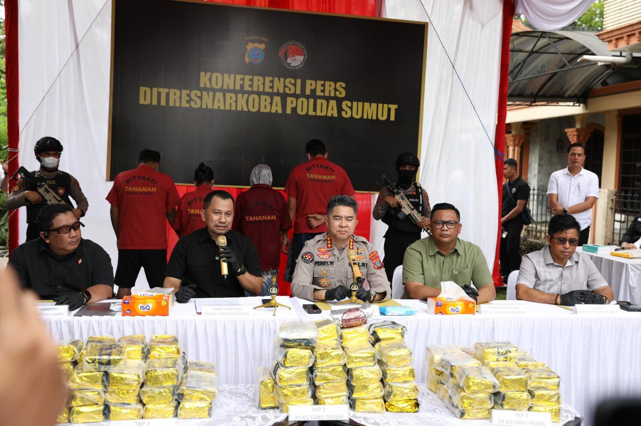 Polda Sumut Gagalkan Peredaran 100 Kg Sabu Dalam Bungkus Kopi, Empat Tersangka dan Dua DPO Terlibat
