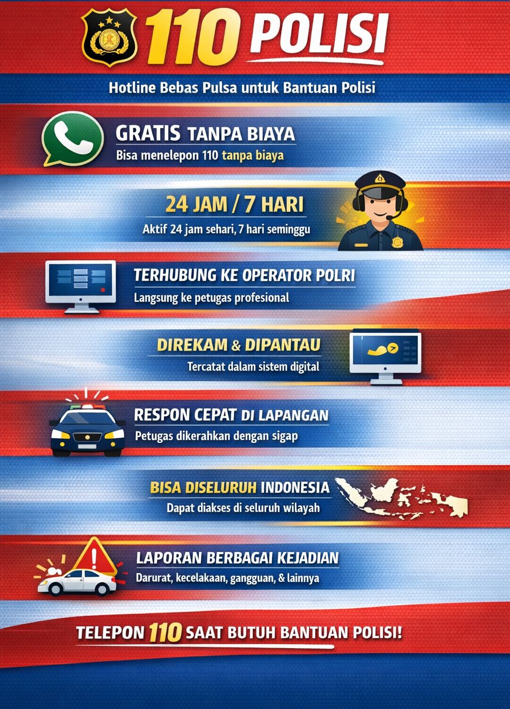 Polri Ajak Masyarakat Tak Ragu Lapor Melalui Call Center 110