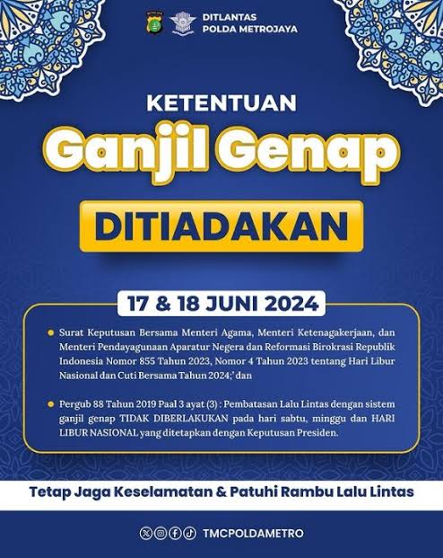 Pegendara Roda Empat Wajib Tahu, Polda Metro Jaya Tiadakan Ganjil-Genap pada 17-18 Juni